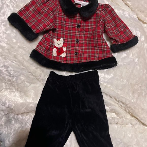 Bright Futures Red Plaid Christmas 3 months set - Picture 2 of 12